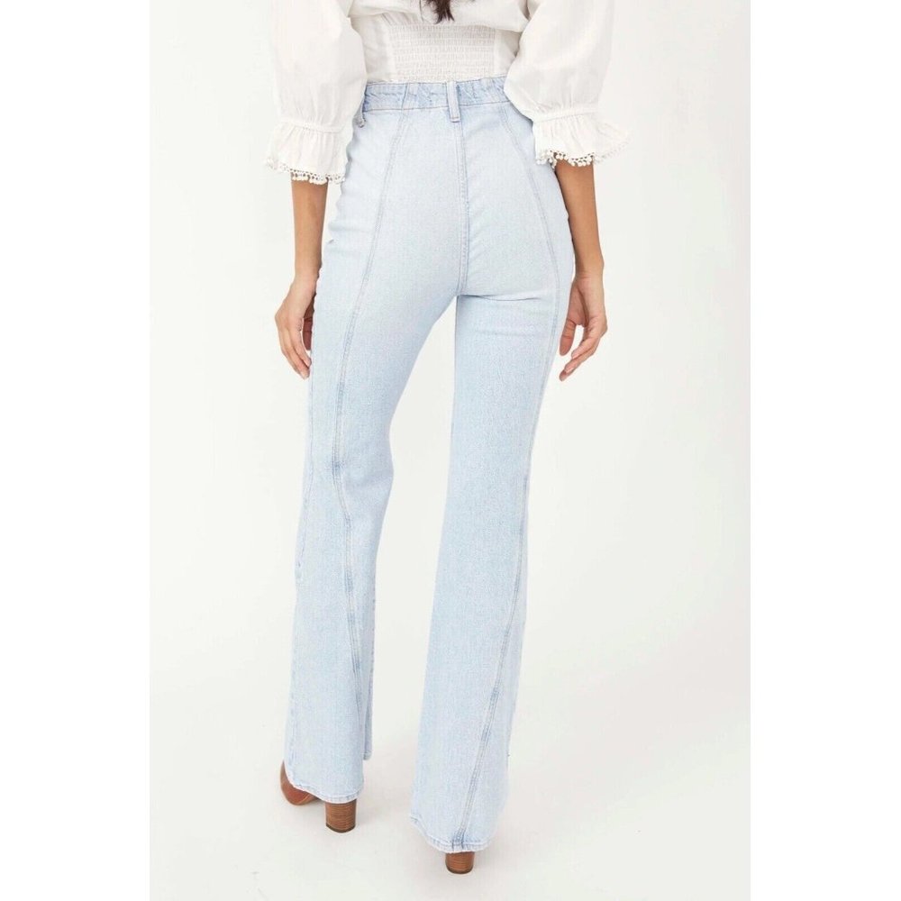 FREE PEOPLE Womens Size 24 Florence Light Blue Indigo Flare High Rise Jeans NEW - Picture 2 of 2